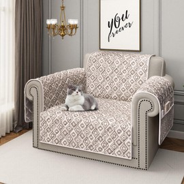 ALIECOM 100% Waterproof Chair Covers Armchair Slipcovers for Living Room Sofa Couch Cover Pet Friendly Washable Printed Non Slip Furniture Protector with Pockets for Dogs (Small, Checkered Khaki)