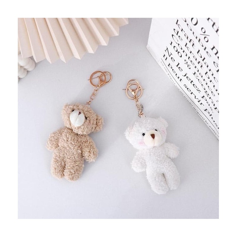 DPWOUM Brown Bear Pink Heart Keychain, Keychain Soft Cotton Key