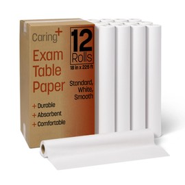 Caring Standard Medical Exam Table Paper, Smooth Finish, 21" x 225', Crepe, Pack of 12, Ideal for Doctor Offices, Crafts, Spas, Tattoo Parlors, and more, Hygienic Disposable Surface Protection
