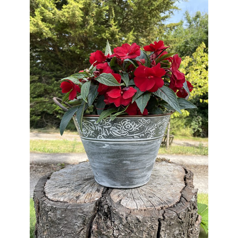 Galvanised Flower Pot with Handles | Outdoor Garden Metal Steel