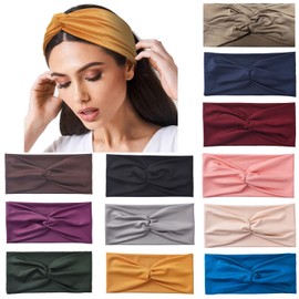 Yeshan 12 Pack Wide Twist Headbands for Women No slip Turban Headband Stretchy Criss Cross Head bands Yoga Workout Sport Hair bands Solid colors Bandana Headbands