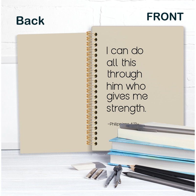 KRHFG Neutral Christian Spiral Notebook, Philippians 4:13 Bible Verse Journal,
