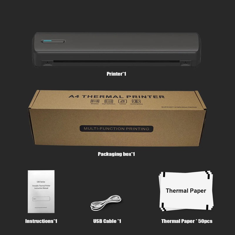 Portable A4 Thermal Printer for Travel & Work – Inkless