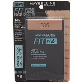 Maybelline Base de Maquillaje en Polvo Fit Me, TRUE BEIGE 235, 9 gr, controla brillo por 24h, con protector solar, resistente al agua, sudor y humedad