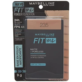 Maybelline Base de Maquillaje en Polvo Fit Me, TRUE BEIGE 235, 9 gr, controla brillo por 24h, con protector solar, resistente al agua, sudor y humedad