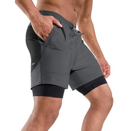 Nepest Mountain Bike Shorts Men's Short MTB Shorts Padded 4D Cycling Shorts Loose with Zip Pocket Bike Shorts, Dark grey/black, L