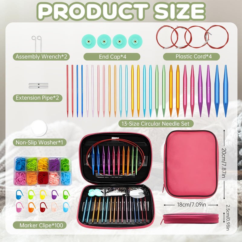 13 Pairs Interchangeable Circular Knitting Needle Set