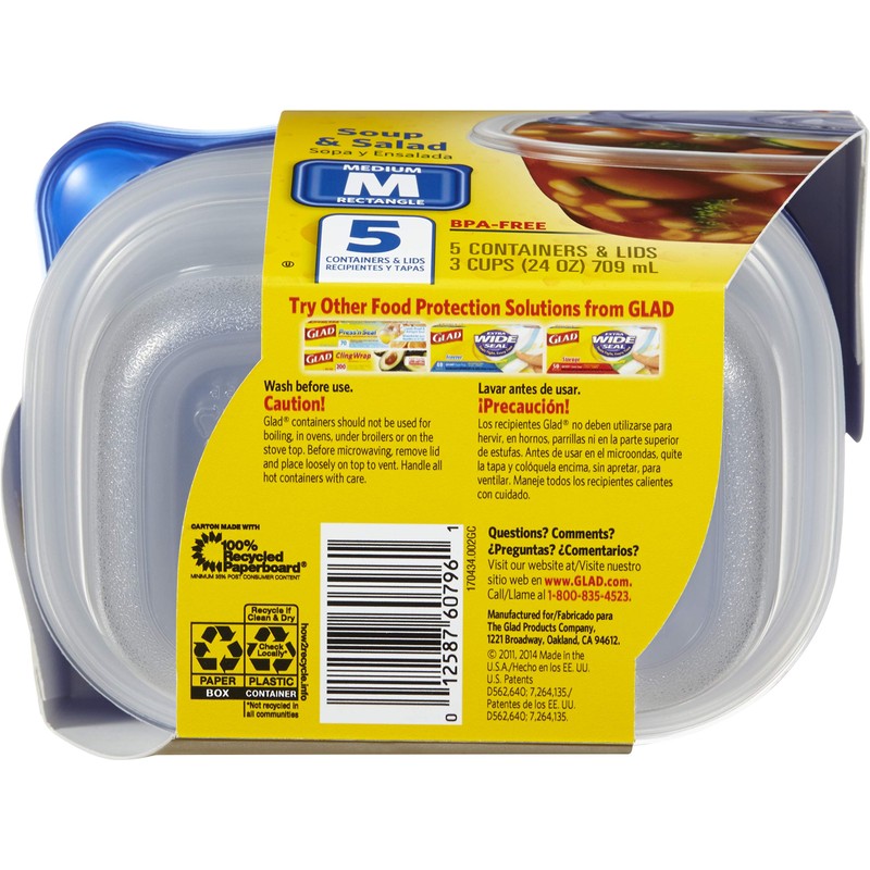 GladWare Soup & Salad Everyday Use, Medium Rectangle Storage, Standard,