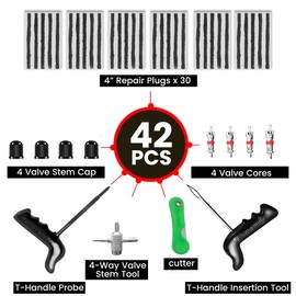 GRAND PITSTOP Tire Plug Kit, Universal 42 Pcs Heavy Duty Car Emergency Tool Kit for Flat Tire Puncture Repair, Compact Kit for Autos, Cars, Motorcycles, Trucks, RVs, etc.(30 Strips)