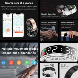 Smart Ring Health Tracker, Wearable Sleep Heart Rate Step Blood Oxygen Tracker, IP68 Waterproof Smart Ring with LED Screen to Track All Your Important Health Indicators (Gold, 11)