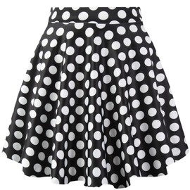 THHGPO Women's Casual Basic Skirts Flared Skater Mini Skorts A Line Elastic Waist Skirt with Built-in Shorts Black White Dot S