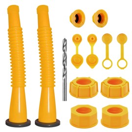 Gas Can Spout Replacement, Gas Can Nozzle. Spout Length is 8.1 in, Easier to use. For most 1/2/5/10 gal oil cans. With Gas Tank Vent Caps, Thick rubber pad, Spout Cover, Base Caps (2 Kit-Yellow) | FOANRIY