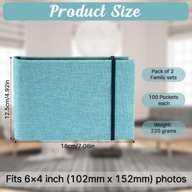 2 Pack Photo Albums 6x4, Slip in Small Photo Album, Photo Album Books(Holds 200 in Total/100 Pockets Each), Photo Book for Birthday Wedding Family Travel Portrait Picture, Blue