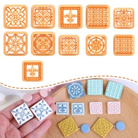 Puocaon Mexican Talavera Clay Cutters - 11 Pcs Clay Cutters for Polymer Clay Jewelry, Portuguese Tiles Polymer Clay Jewelry Cutters, Floral Tile Clay Cutters for Earrings, Peranakan Tile Clay Cutters