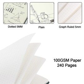 TUNJEJINY A5 Spiral Journal Notebook, 240 Pages Thick Paper with 100 GSM 3 in 1Blanks/Dotted/Grid Leather Hardcover for Women & Men Notepad,Writing for Office School Travel (Black)