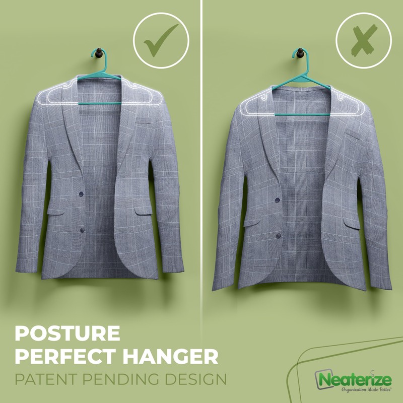 NEATERIZE Clothes Hangers 16 Pack Aqua - Plastic Hangers -