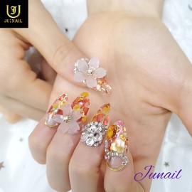 Blooming mother-of-pearl flower handmade nail tip✨ - Long ballerina / 활짝핀자개꽃 수제네일팁✨ - 롱발레리나