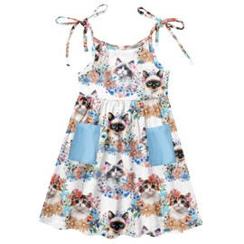 Vieille Little Girls Summer Dress Size 6 Toddler Cat Dresses 5T Sleeveless Playwear Sundress with Pockets