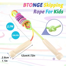 BONTNGE Adult Skipping Rope, 270 cm, Adjustable Rainbow Skipping Rope with Wooden Handle for Boys and Girls 6 7 8 9 10 Years, Jump Rope for Fitness Training, Outdoor Activities