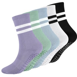 Radsocken 5 Pairs Non Slip Yoga Socks Reformer Pilates Socks with Grips for women, Anti-Slip Grip Socks for Ballet, Barre,Trampoline Fitness,Hospital, Home(M green)
