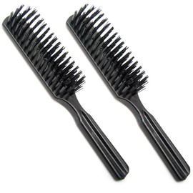 LUXXII LUXXII (Pack 2) 7.5" Pocket Plastic Handle Nylon Bristles Brushes Hair Comb Designed for All Hair Types (Black)