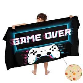 Ulticool Game Over Controller Game Over Controller Towel - Child Girl Boy - Quick Drying Microfibre Bath Towel - 140 x 70 cm - for Travel Fitness Gym Sports Spa Yoga - Blue