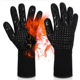 TOEECY Barbecue Gloves Heat Resistant up to 800°C with Non-Slip Handle High Temperature Resistance Wear Resistant Elastic Fast Heat Dissipation for Baking Kitchen Barbecue Outdoor