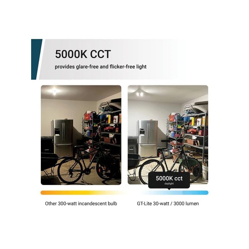 GT-Lite 3000 Lumen LED Garage Light, 300-Watt Equivalent, Adjustable 2-Panel