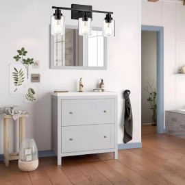 Industrial Vintage Wall Sconce Matte Bathroom Vanity Light with Clear Glass Shade Wall Lamp for Mirror Bedroom CorridorLamp Power(W): 60W (3 Heads)