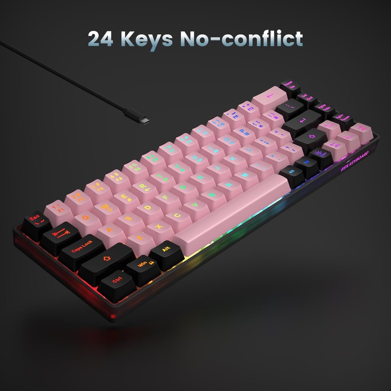 GEODMAER 65% Wired Gaming Keyboard, LED Backlit, Ultra-Compact Anti-Ghosting No-Conflict