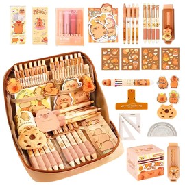 AXVRAV 51 Piece Capybara Stationery Set, Cute Capybara Pencil Case Gift Set with Pens Clips Rulers More Eraser - Capybara Pens Ideal for School Office Children and Students