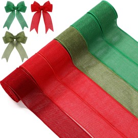 Yuefunny 6 Rolls Easter Spring Wired Ribbon Rustic Burlap Colorful Wired Ribbon Total 30 Yard for Wreath Bow Craft Gift Wrapping Party Boho Decoration(Christmas Color,2 Inch)
