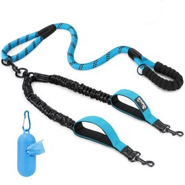 SlowTon Double Dog Leash No Tangle - No Tangle Dog Leash with Three Handles, 360° Swivel Heavy Reflective Dual Dog Splitter, Comfortable Shock Absorbing Walking Training for 2 Large Dogs(8-35 lbs)