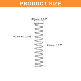 QUARKZMAN Pack of 5 Compression Springs, 0.9 x 9 x 45 mm, Compression Springs, Spring Springs, Coil Springs, Steel Springs, 304 Stainless Steel, Silver