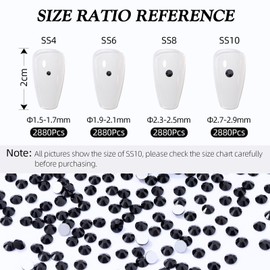 MEIBITE Meibite Black Flatback Rhinestones, Glass Rhinestones for Nail Art and Craft, Glue Fix, Loose Crystal Gemstones(Black, SS8, 2880pcs, 2.3-2.5mm)