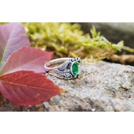 Windalf SÎNA Women's Medieval Ring 10mm Green Emerald 925 Sterling Silver, Fabric, Cubic Zirconia