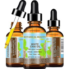 WHITE CHIA OIL. 100% Pure/ Natural Cold Pressed Carrier Oil. 0.5 fl.oz-15 ml. For Skin, Hair, Lip and Nail Care. "A remarkable and stable source of omega-3, 6 & 9, B-vitamins and minerals".