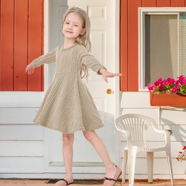 NARPLO Toddler Girls Dresses Long Sleeve Baby Sweater Ribbed Knit Fall Winter Fashion Toddler Dresses for Girls