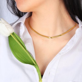 JJDreams 1Pcs Adjustable Herringbone Necklace,Snake Chain Necklace Women,Flat Chain Necklaces,Gold