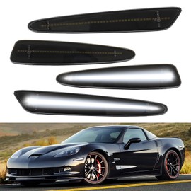 GearUp White LED Side Marker Lights Compatible with Corvette C6 Z06 ZR1 2005-2013 Front Rear Bumper Signal Light Smoked Lens Sidemarker Lights
