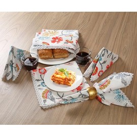 Bedding Craft - Servilletas de tela para cenar, juego de 12 unidades, 18 x 18 pulgadas, con estampado de encaje multicolor, duraderas y elegantes, perfectas para cenar, bodas y decoración de mesa