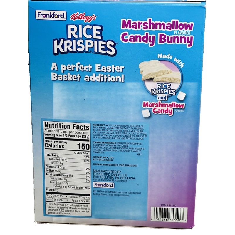 Rice Crispy Easter Rice Krispies Marshmallow Flavored Bunny, Solid White