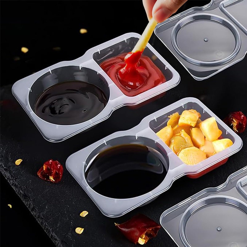 MEETOZ 20PCS Double Compartment Condiment Container, Reusable Snack Container with