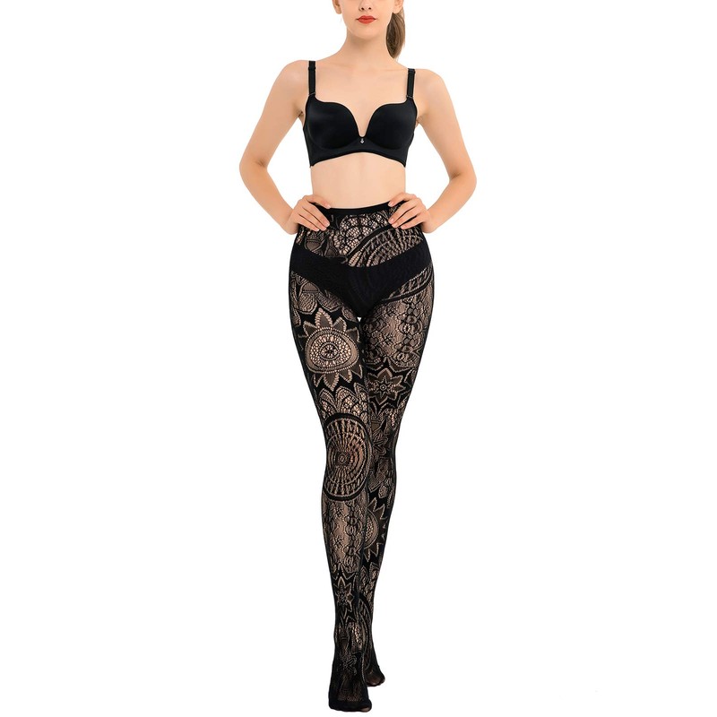HONENNA Patterned Fishnets Tights Black Pantyhose Stockings for Women, 2