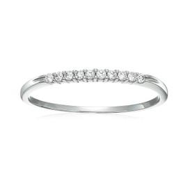 Vir Jewels 1/10 carat (ctw) Petite Diamond Wedding Anniversary Band for Women, Round Diamond Engagement Ring 10K White Gold 10 Stones Prong Set 0.10 cttw, Size 9.5