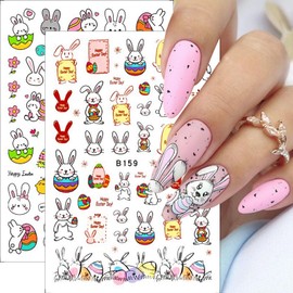 12 Sheets Easter Nail Art Stickers 3D Self-Adhesive Bunny Nail Decals Rabbit Eggs Nail Stickers Chick Cartoon Easter Nail Designs Easter Day Cute Rabbits Nail Decorations Accessories for Women Girls
