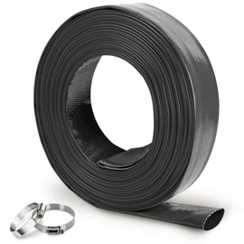 TREATLIFE HOME Heavy Duty Reinforced Backwash Discharge Hose, PVC Lay-Flat Water Hose, 1.25 in x 50 ft, Black