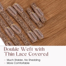 Elailite Clip in Hair Extensions Real Human Hair, Remy Hairpieces for Women, 7PCS Lace Weft Full Head, 12 Inch 90g Light Auburn