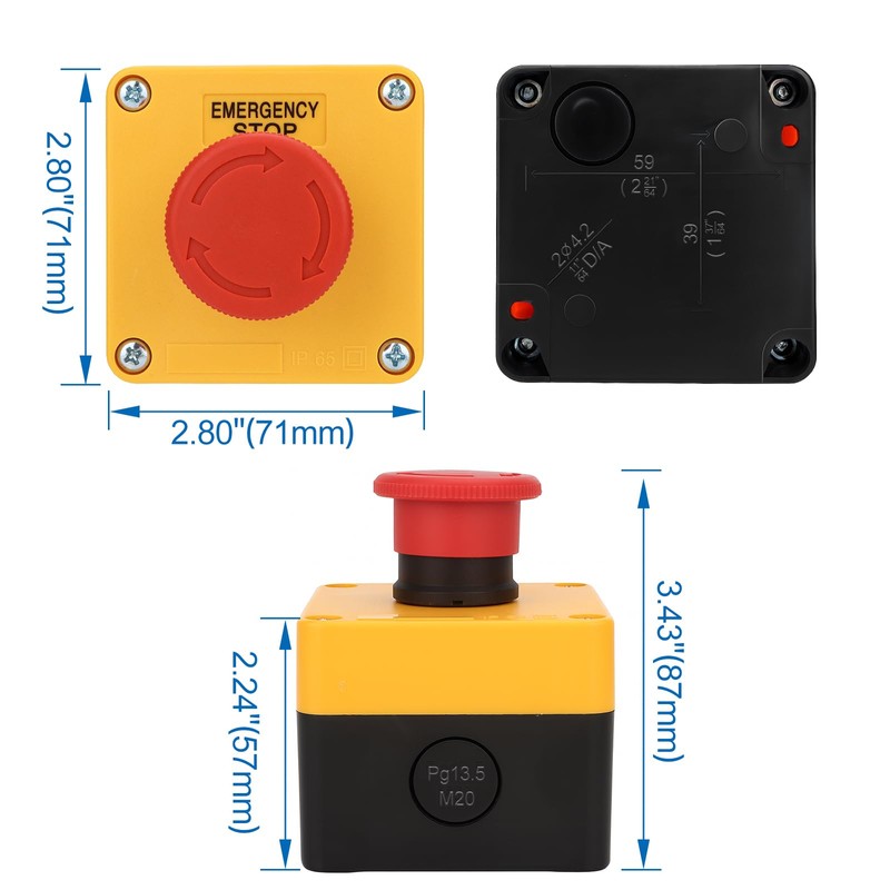 Baomain Red Sign Emergency Stop Switch, Weatherproof Push Button Switch