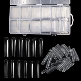 LELE LIFE 240 PCS 12 Size 3XL Tapered Square Full Cover Nail Tips, Extra Long Clear Nail Tips for Acrylic Nails Professional, No C Curve Fake Nail Tips with Box for DIY Salon, Style A